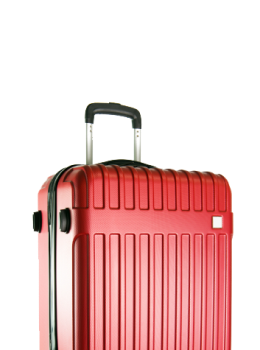 A red carry-on suitcase indicating 24/7 traveler support and safety services.